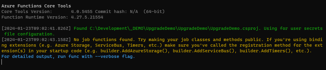 azure functions post upgrade no functions